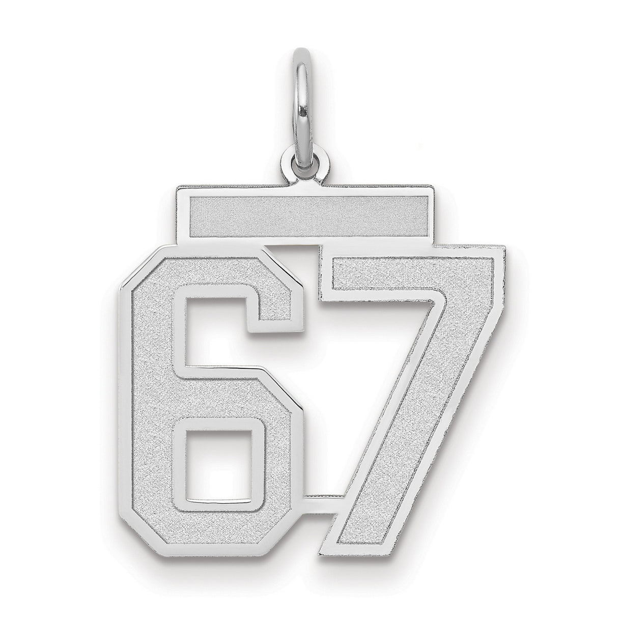 Medium Satin Number 67 Charm Pendant in Real 14k White Gold