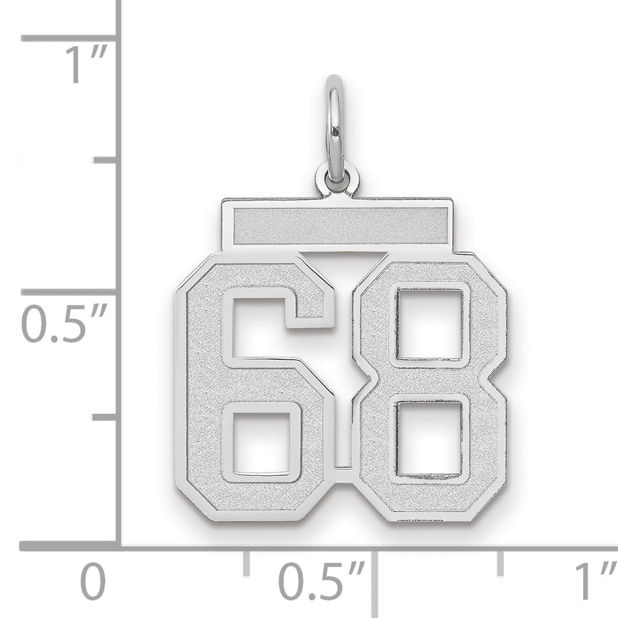 Medium Satin Number 68 Charm Pendant in Real 14k White Gold