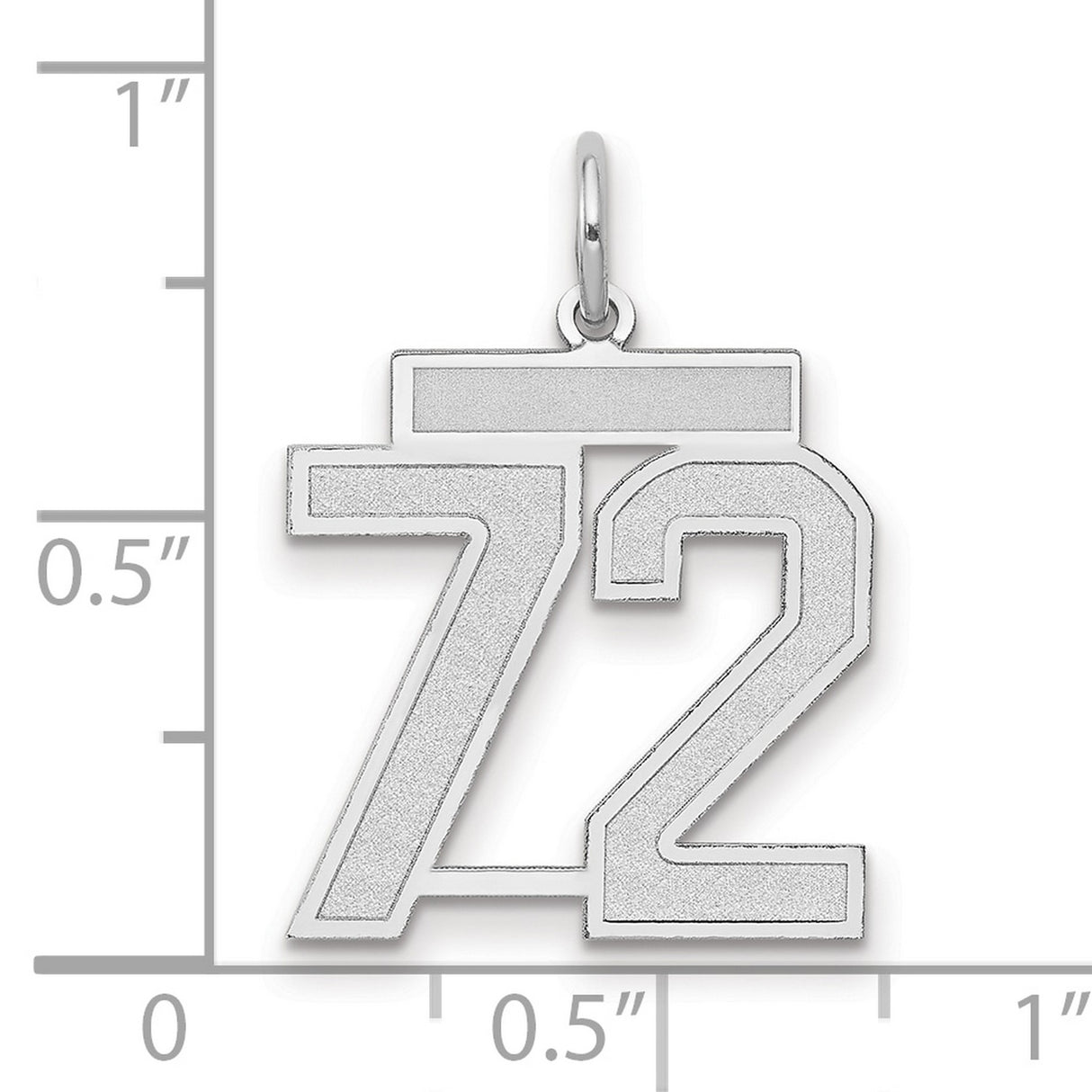 14k White Gold Number 72 Pendant, Matte and Polished Sports Charm for Men or Unisex Jewelry