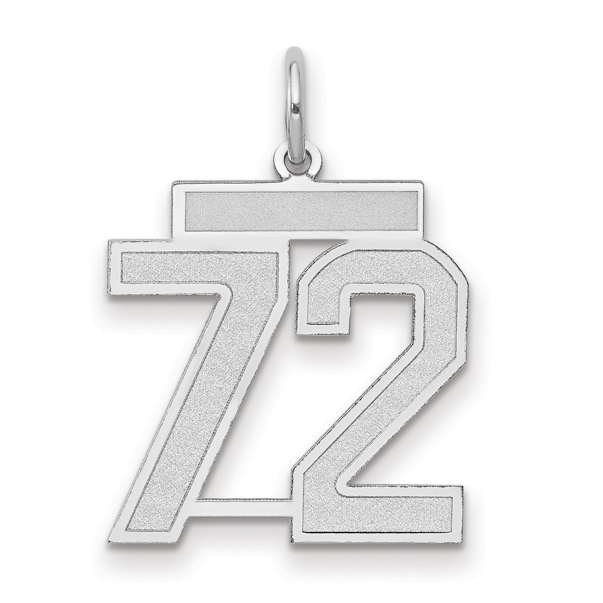 14k White Gold Number 72 Pendant, Matte and Polished Sports Charm for Men or Unisex Jewelry