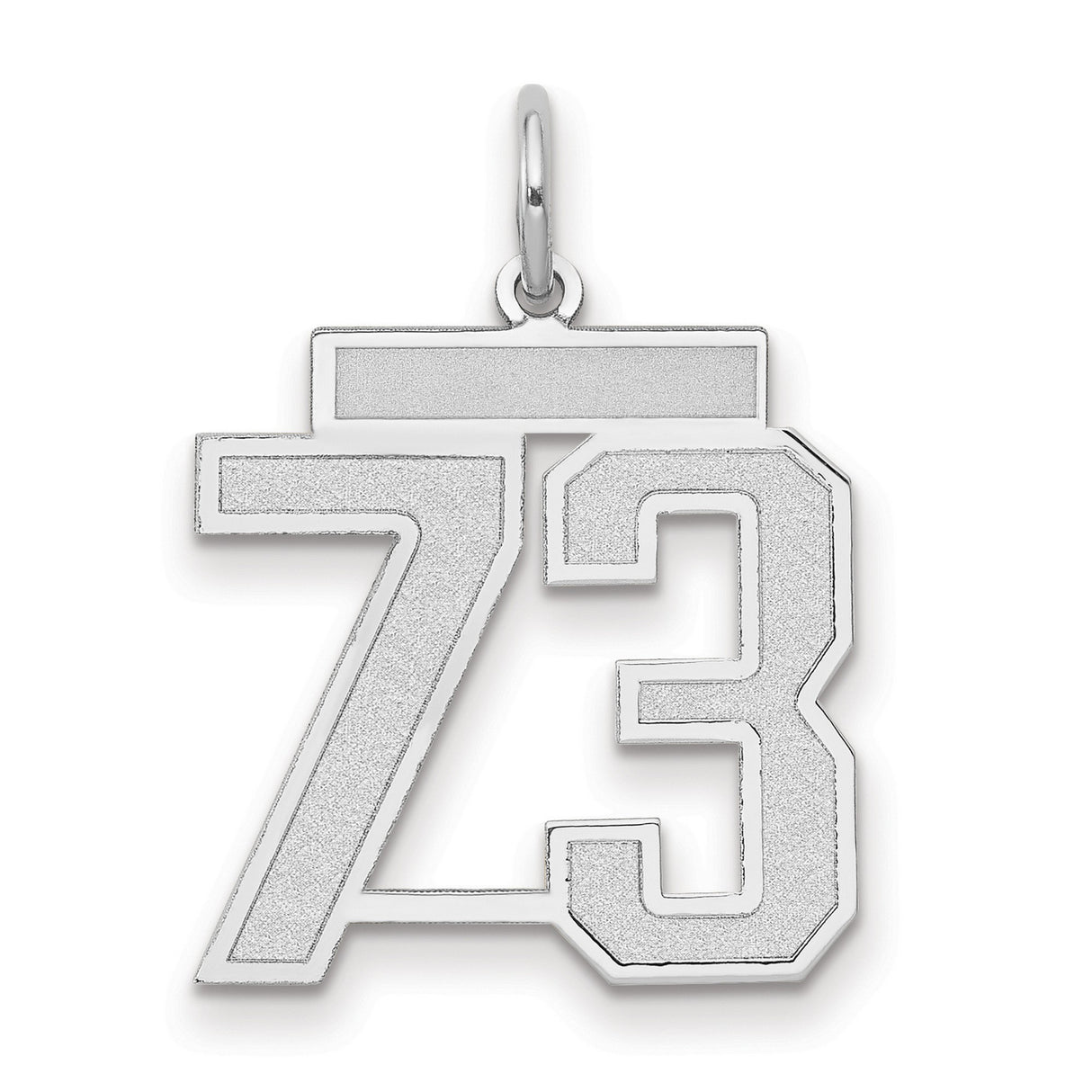 Medium Satin Number 73 Charm Pendant in Real 14k White Gold