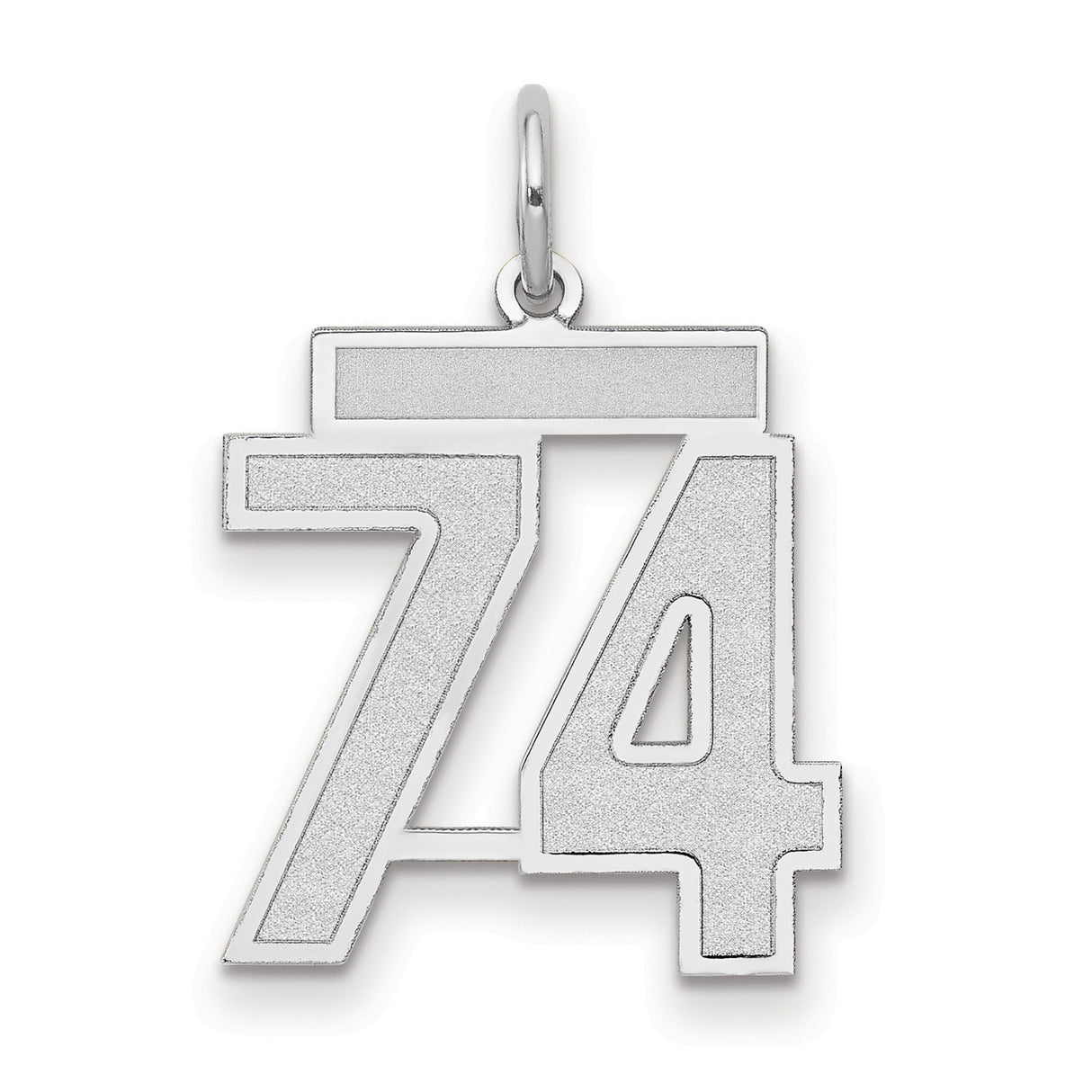 14k White Gold Number 74 Pendant Charm, Bold Block Style for Men or Women