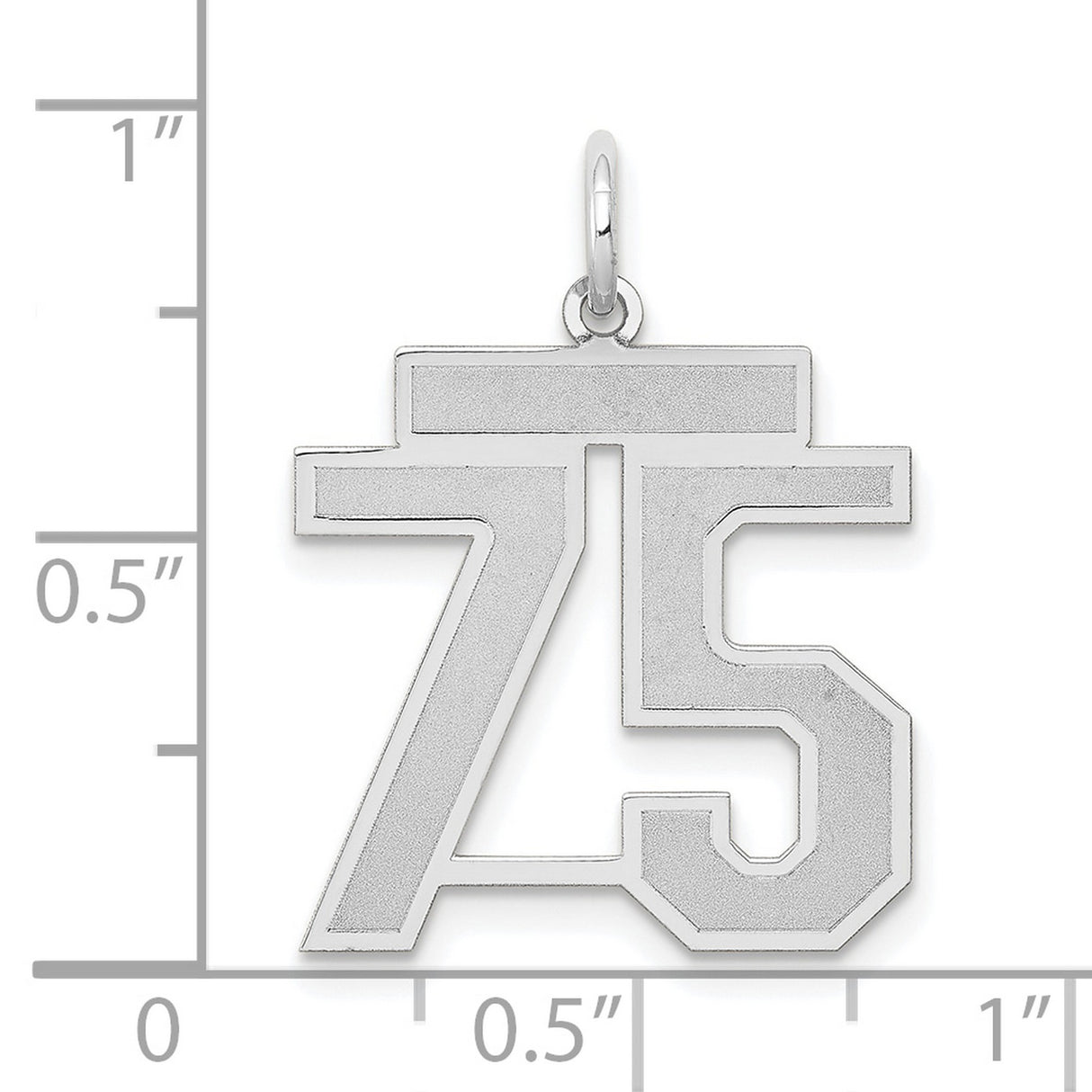 Medium Satin Number 75 Charm Pendant in Real 14k White Gold