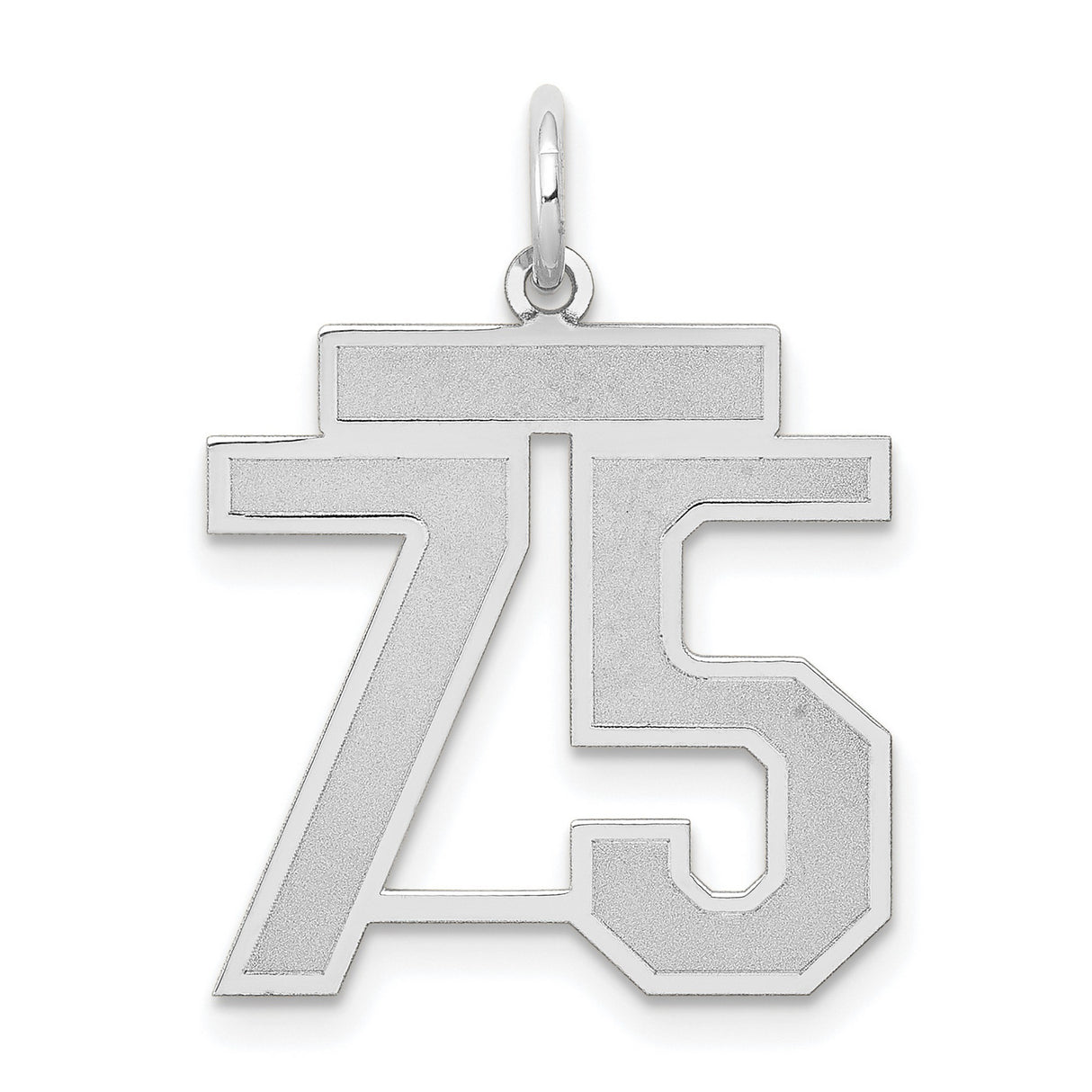 Medium Satin Number 75 Charm Pendant in Real 14k White Gold