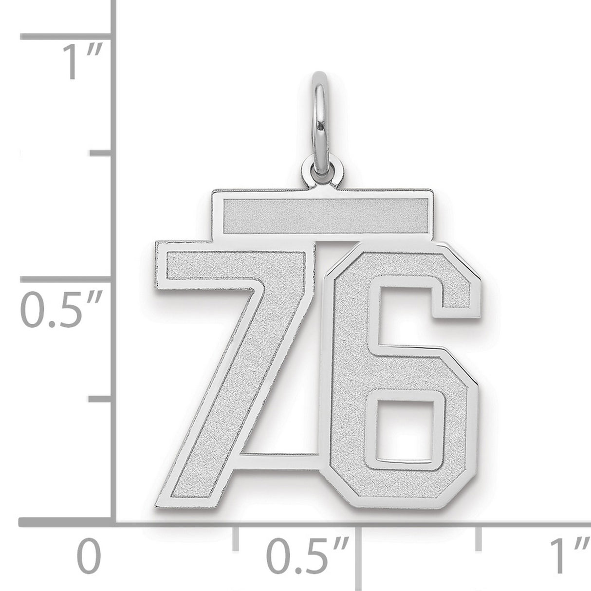 14k White Gold Number 76 Pendant, Bold Block Numerals, Sports Jersey Style Charm