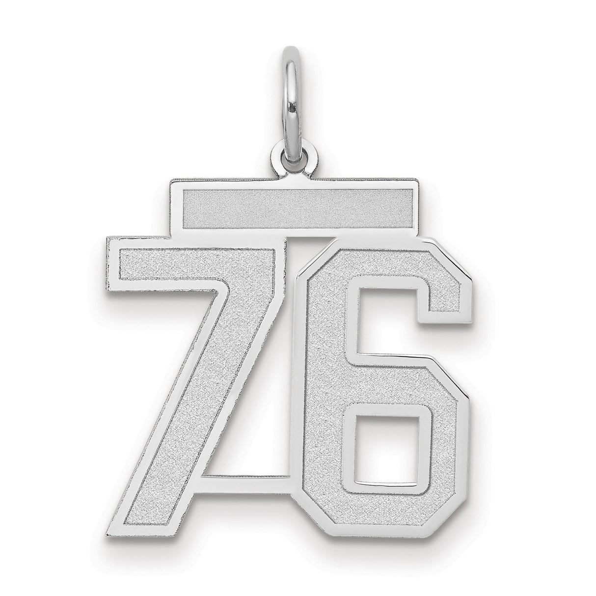 14k White Gold Number 76 Pendant, Bold Block Numerals, Sports Jersey Style Charm