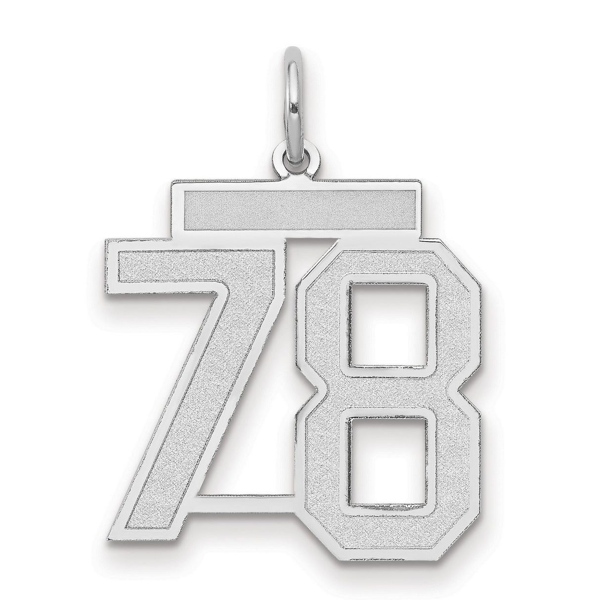 14k White Gold Number 78 Pendant, Polished Block Numerals, Unisex Sports or Graduation Charm