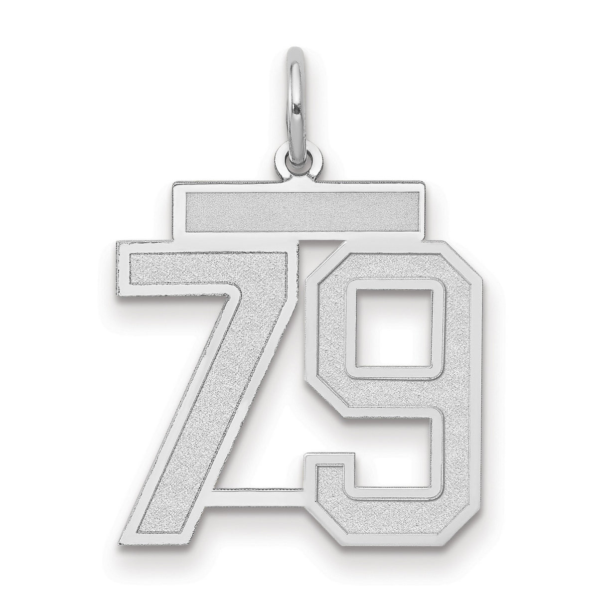 Medium Satin Number 79 Charm Pendant in Real 14k White Gold