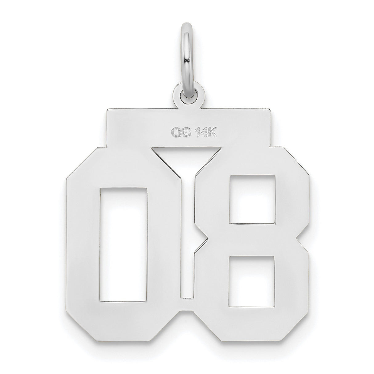 14k White Gold Number 80 Pendant, Block Numeral Sports Charm for Men and Women