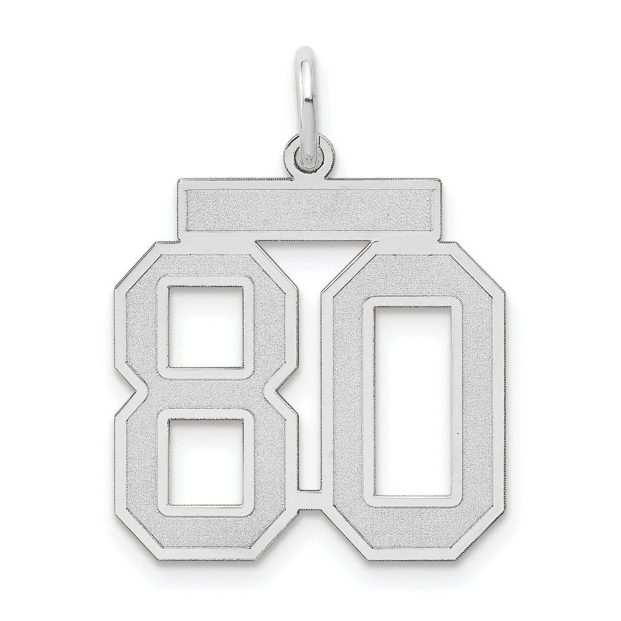 14k White Gold Number 80 Pendant, Block Numeral Sports Charm for Men and Women