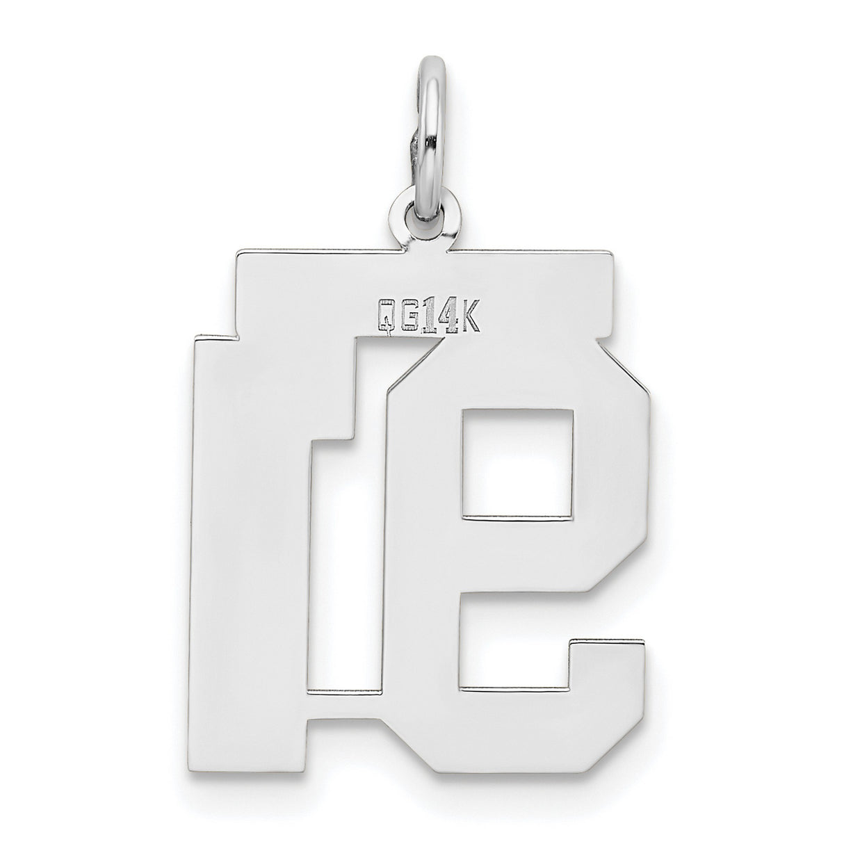 Medium Satin Number 91 Charm Pendant in Real 14k White Gold