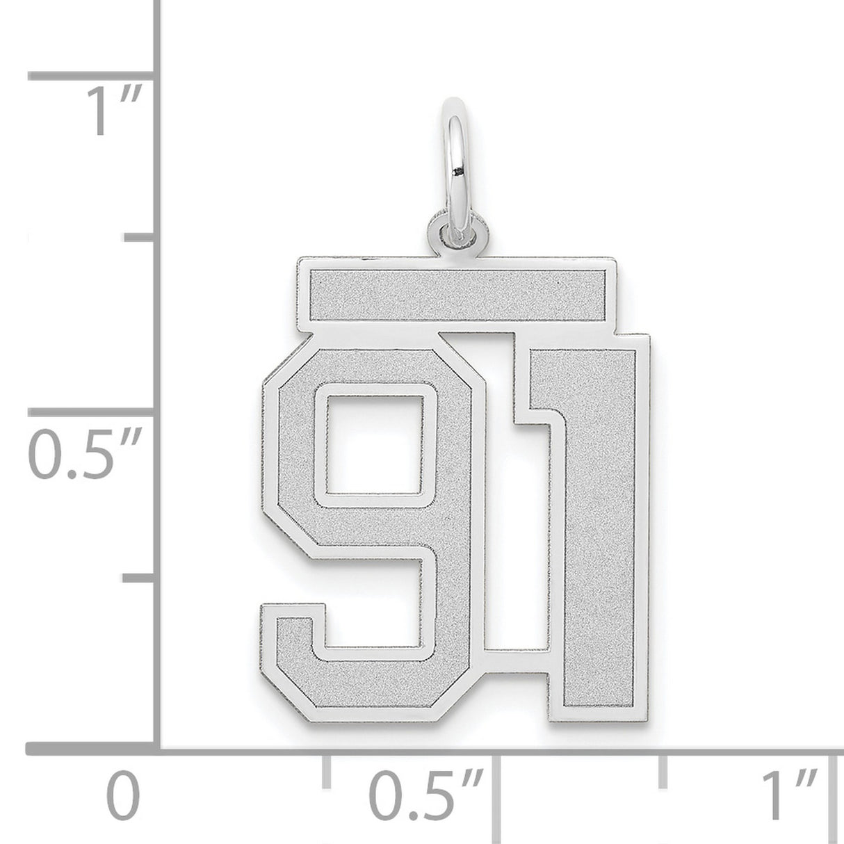 Medium Satin Number 91 Charm Pendant in Real 14k White Gold