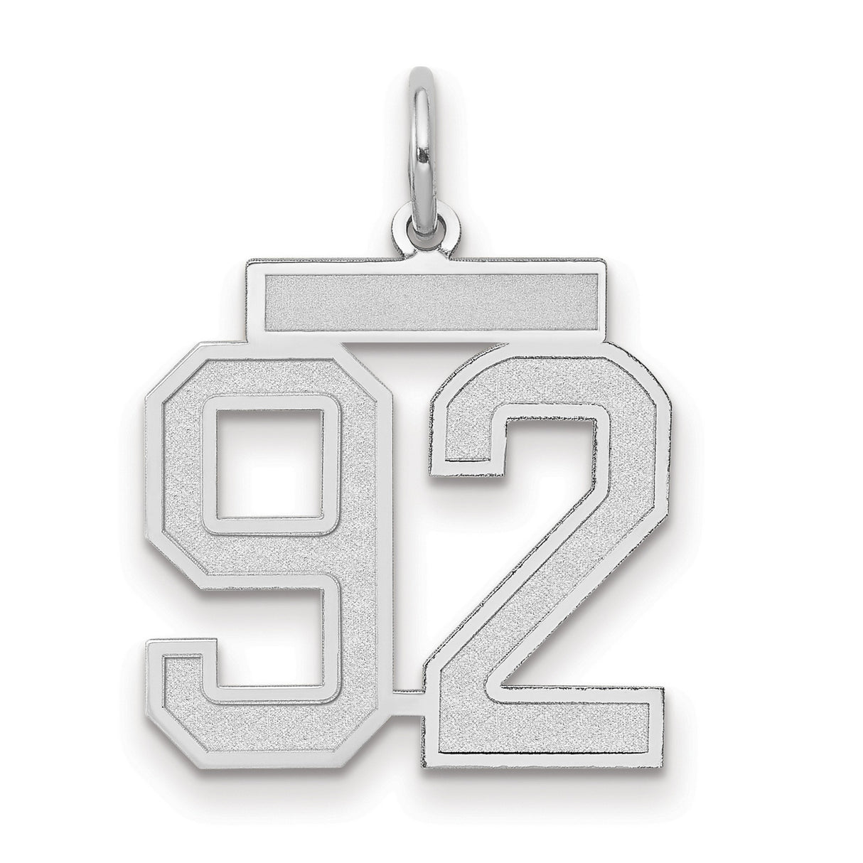 Medium Satin Number 92 Charm Pendant in Real 14k White Gold