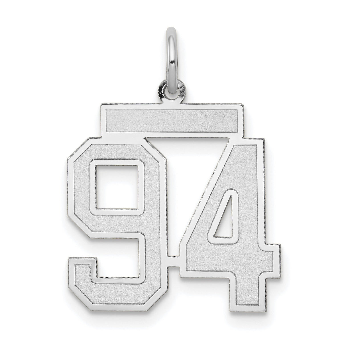 Medium Satin Number 94 Charm Pendant in Real 14k White Gold