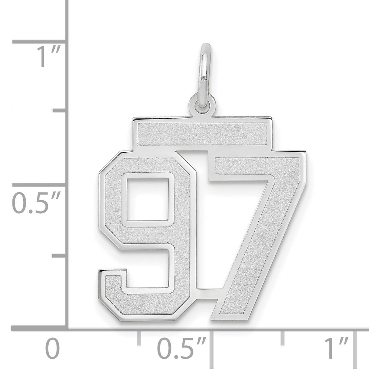 14k White Gold Number 97 Pendant Charm, Bold Jersey Style with Satin Finish