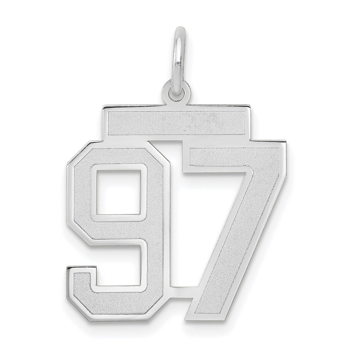 14k White Gold Number 97 Pendant Charm, Bold Jersey Style with Satin Finish