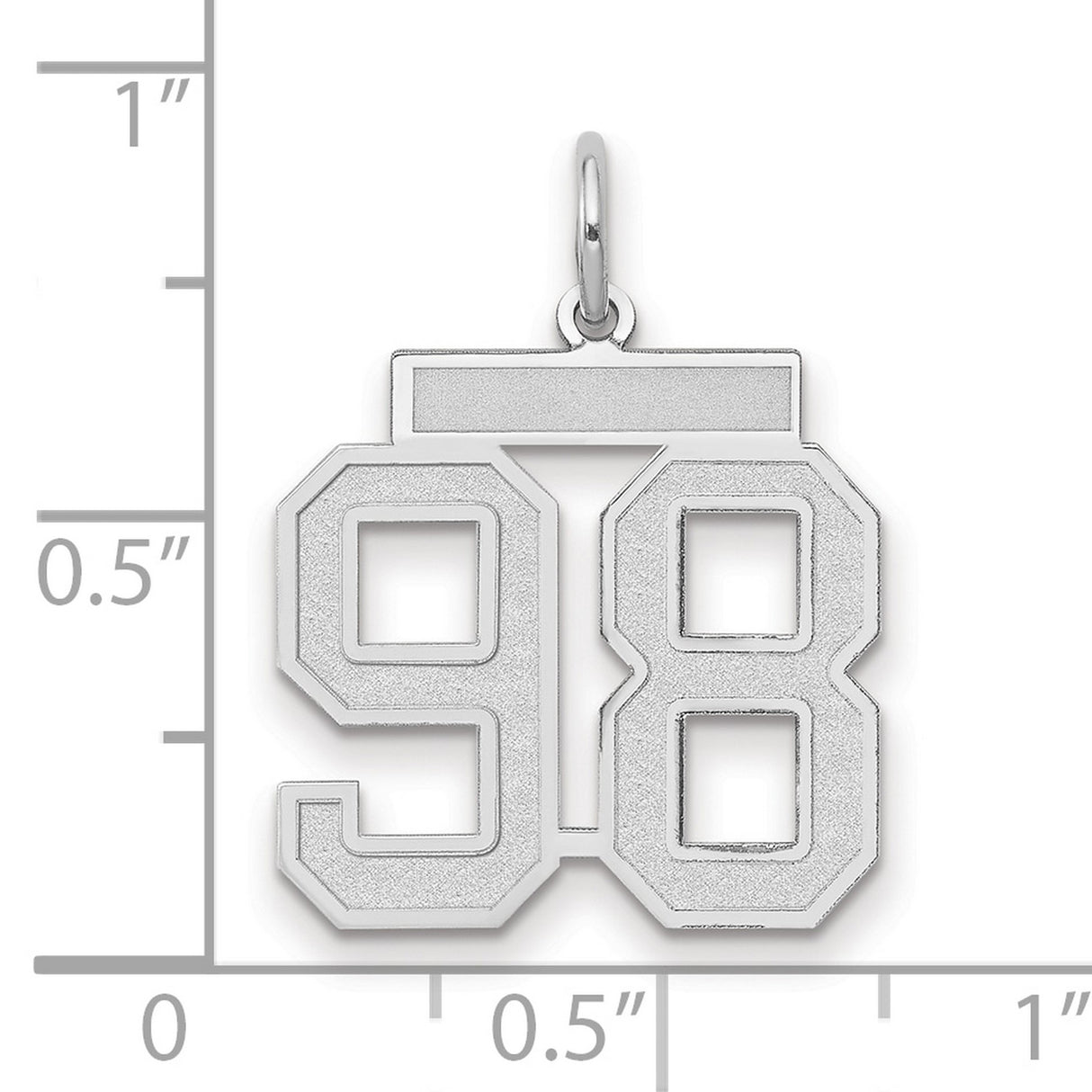 14k White Gold Number 98 Pendant, Block Style Sports Charm for Men or Unisex