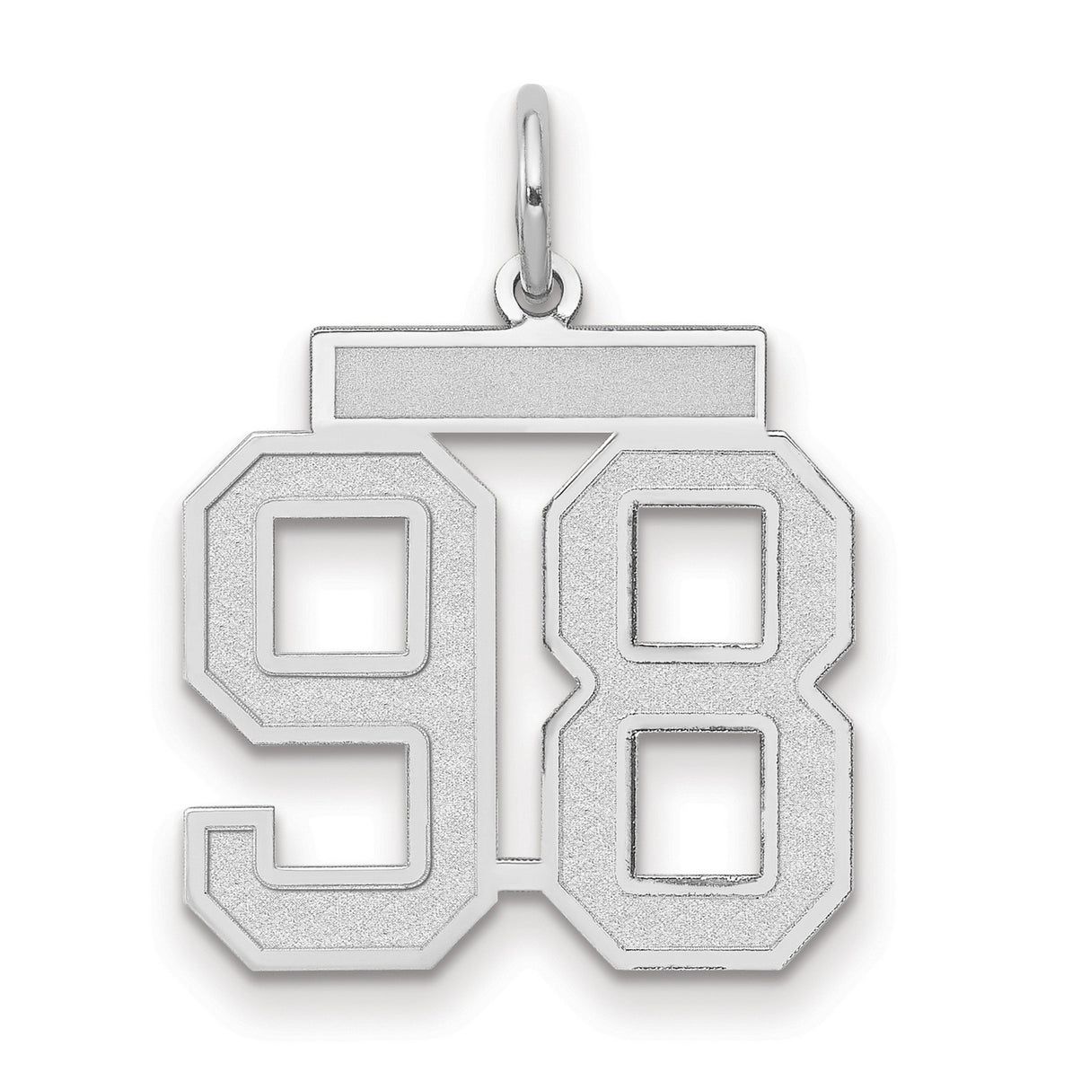 14k White Gold Number 98 Pendant, Block Style Sports Charm for Men or Unisex