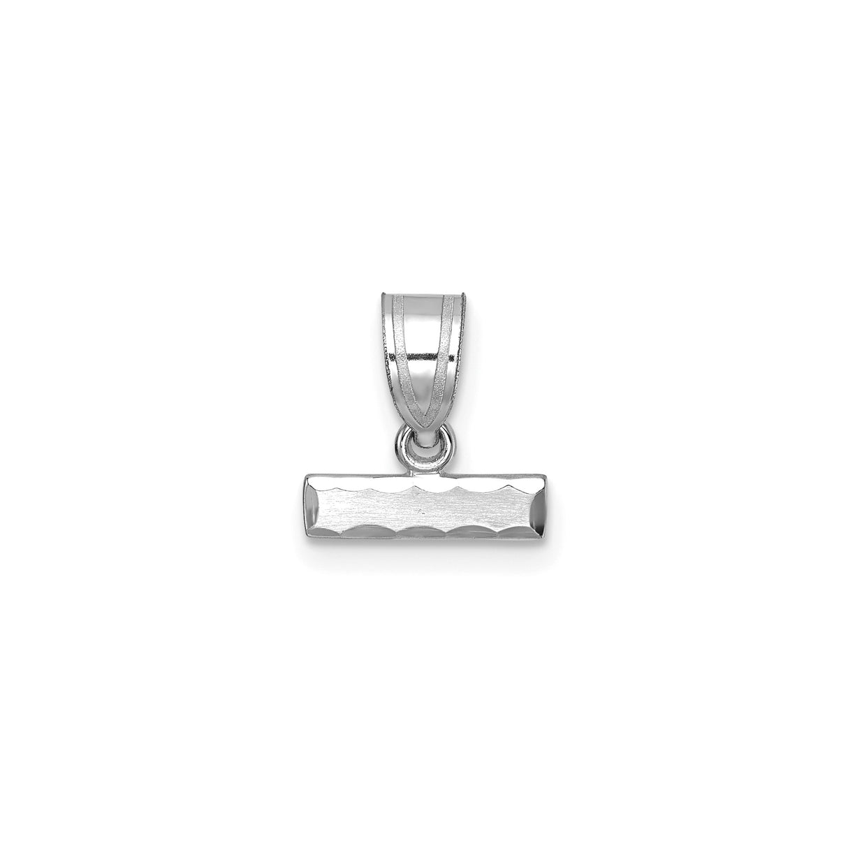 14k White Gold Pendant, Minimalist Bar Charm with Textured Accents, Unisex Modern Design