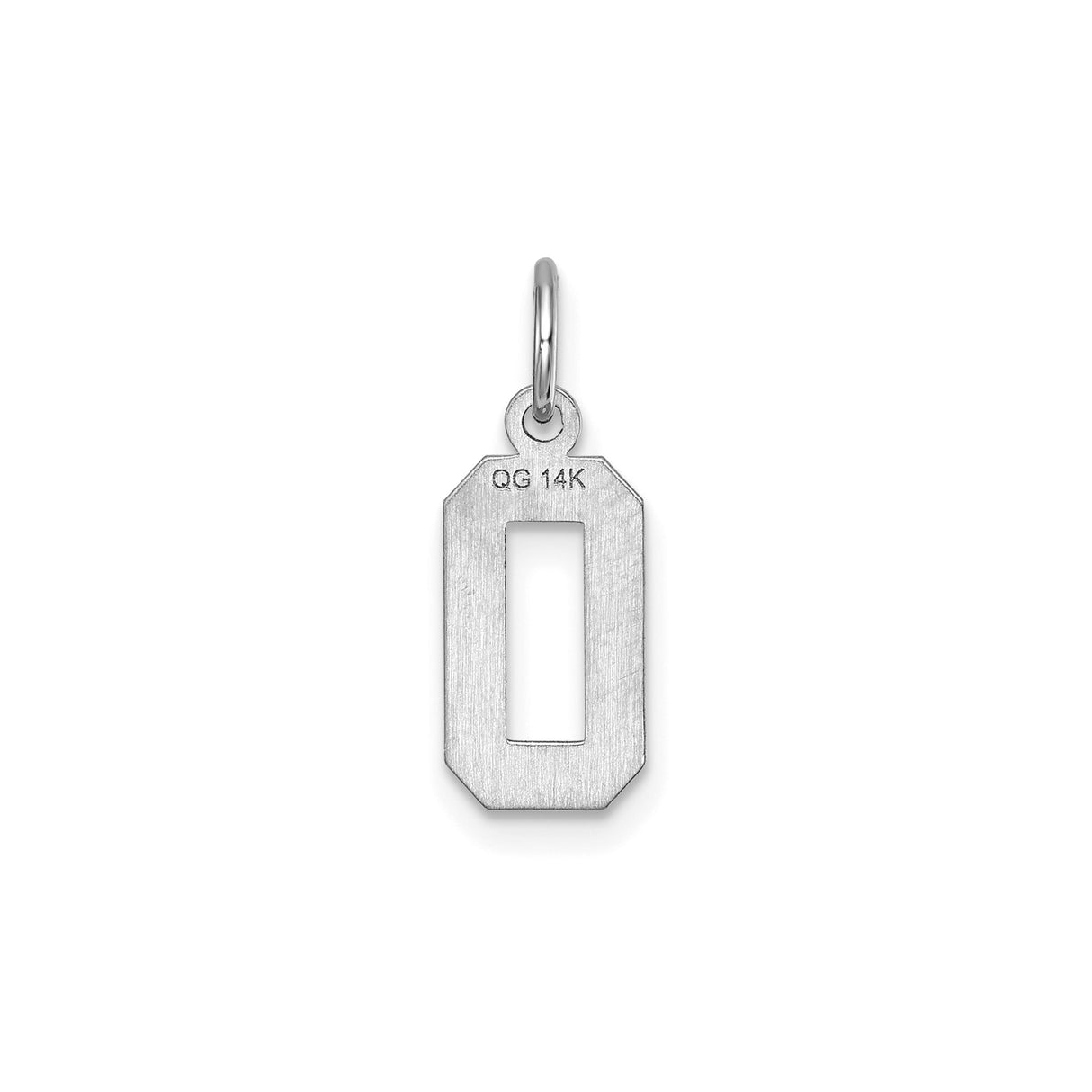 14k White Gold Number 0 Charm Pendant with Beveled Edge Design, Unisex Numeral Jewelry