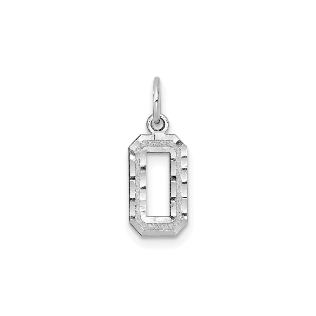 14k White Gold Number 0 Charm Pendant with Beveled Edge Design, Unisex Numeral Jewelry