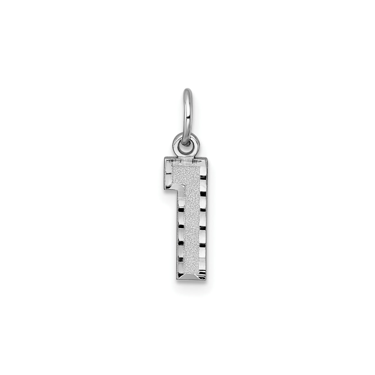 14k White Gold Number One Pendant with Textured Center and Polished Border