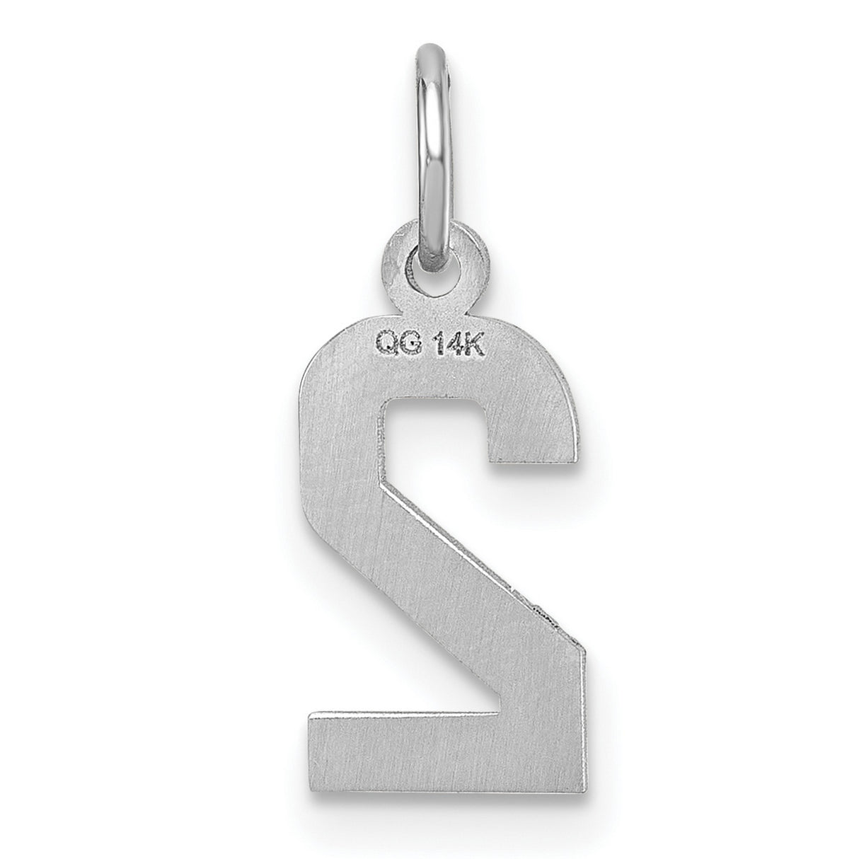 Small Satin Accented Inlay Number 2 Charm Pendant in Real 14k White Gold