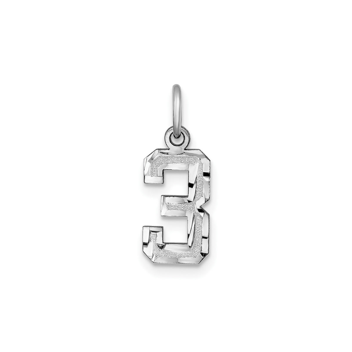 14k White Gold Number 3 Pendant Charm, Polished and Textured Unisex Jewelry