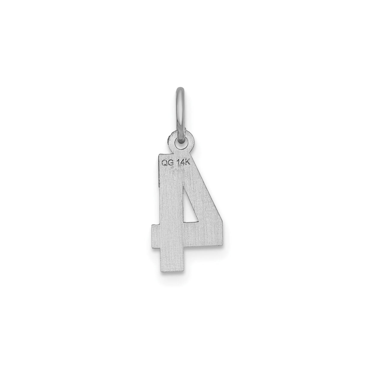 14k White Gold Number Four Pendant, Polished and Textured Satin Finish Charm