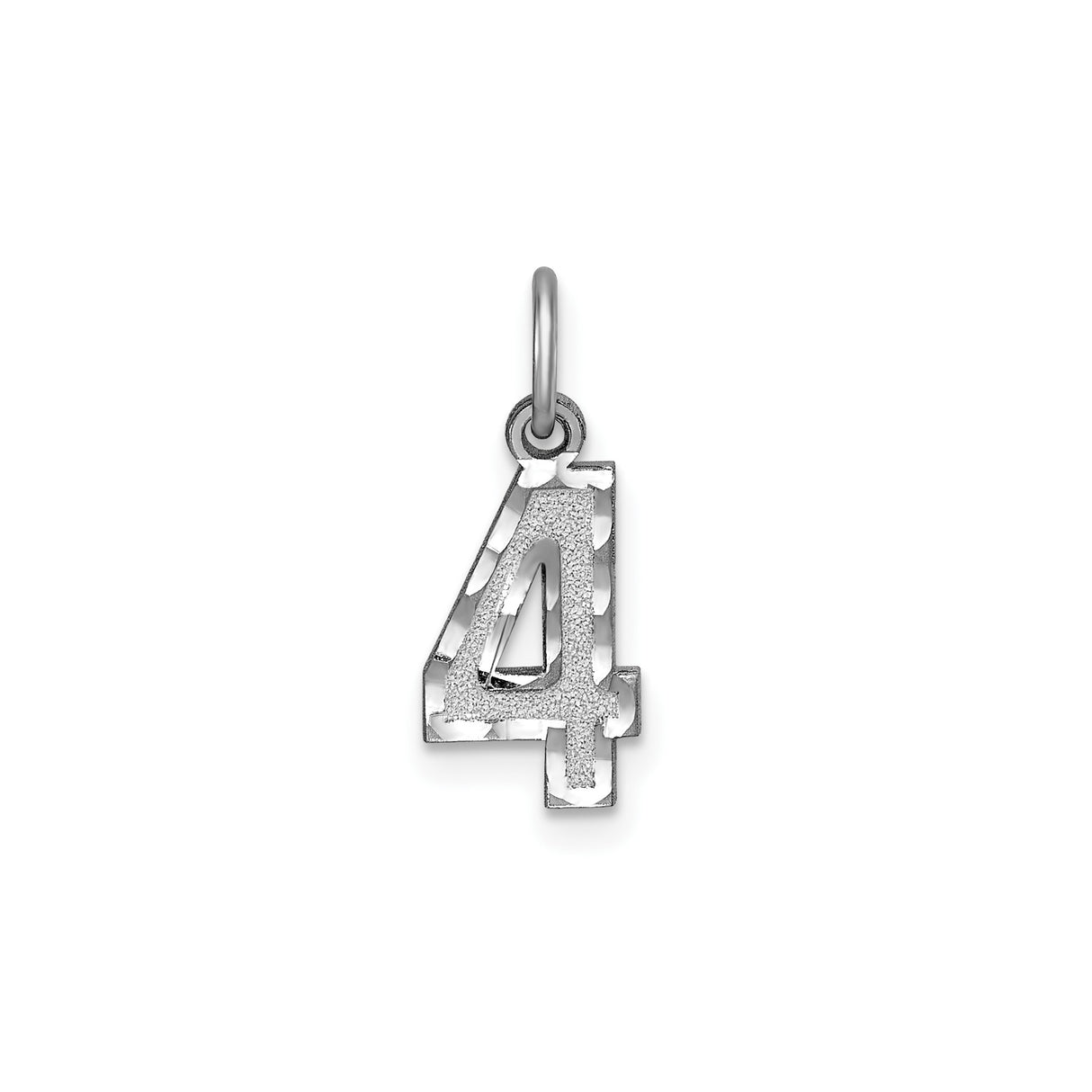 14k White Gold Number Four Pendant, Polished and Textured Satin Finish Charm