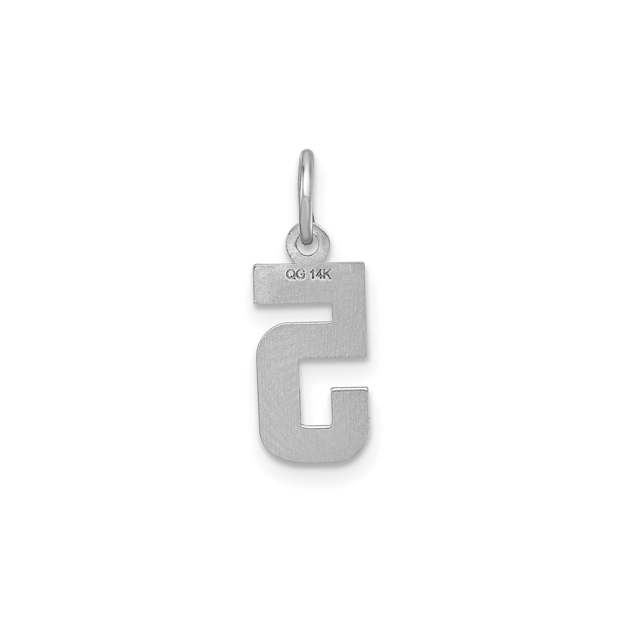 14k White Gold Number 5 Charm Pendant, Textured and Polished Design
