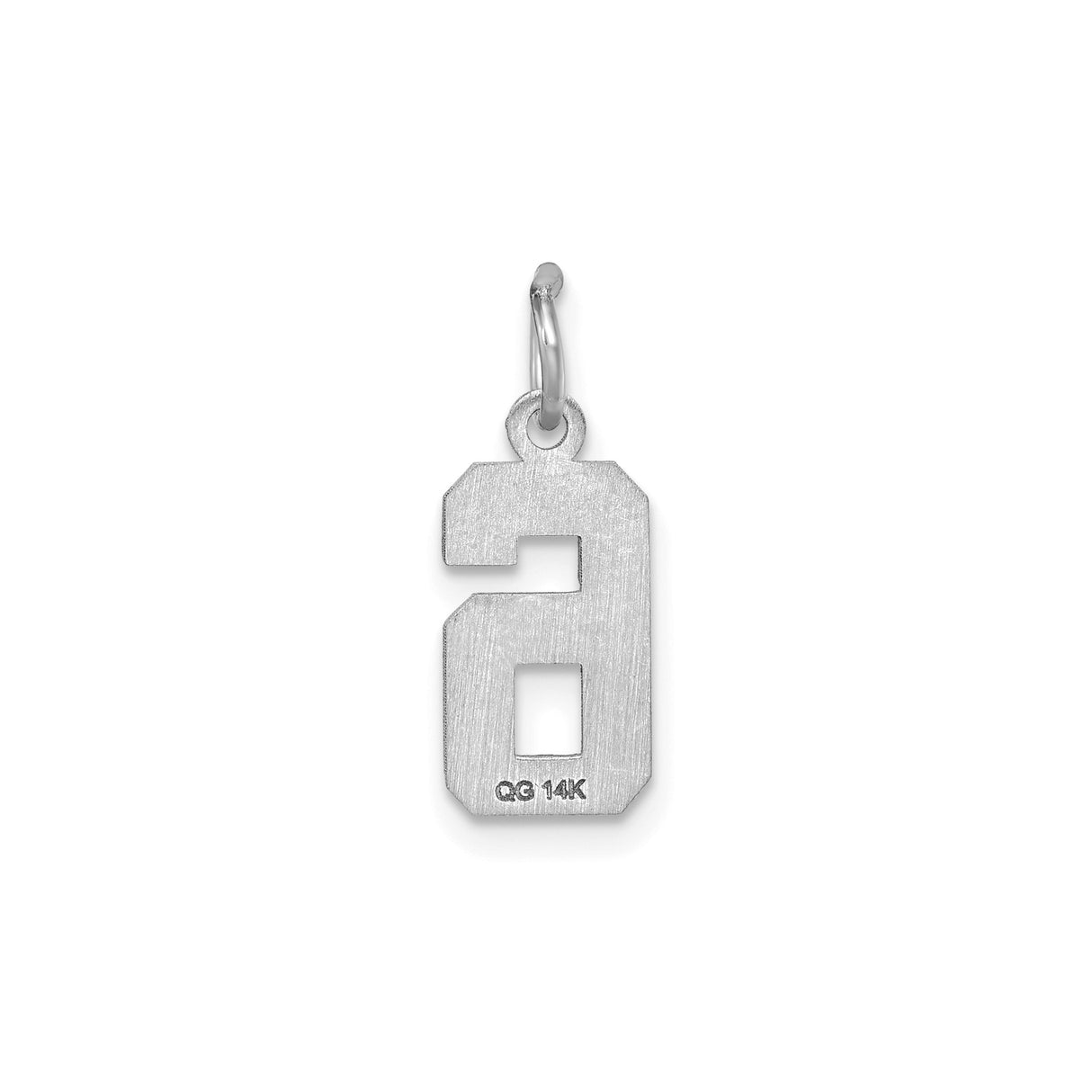 14k White Gold Number 6 Pendant Charm, Textured and Polished Finish, Unisex Numeric Jewelry