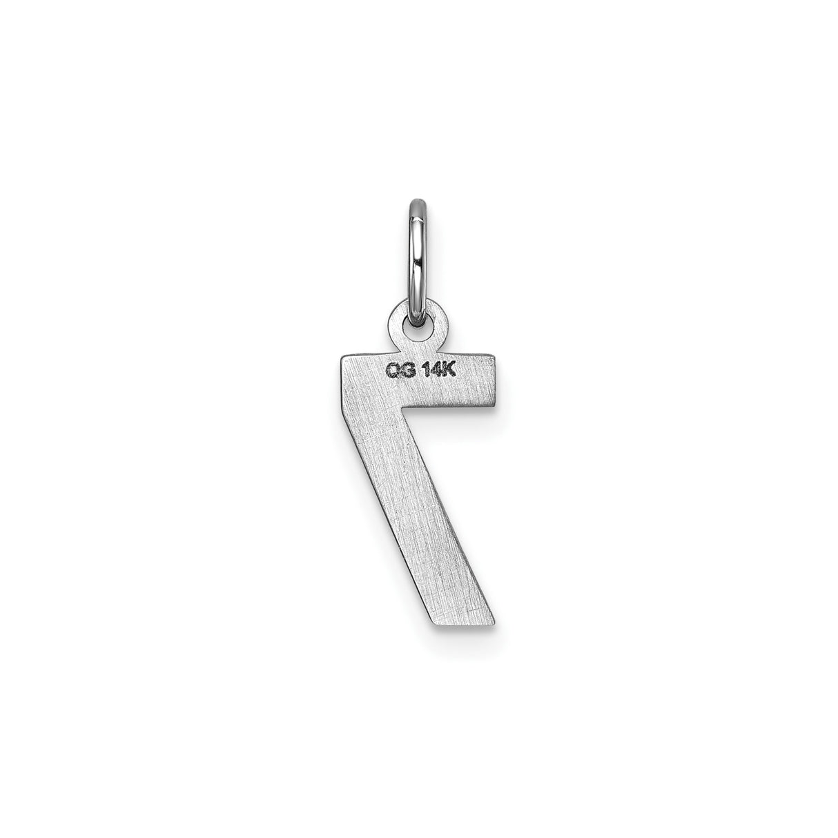 14k White Gold Number 7 Pendant Charm with Polished and Textured Finish, Lucky Symbolic Jewelry