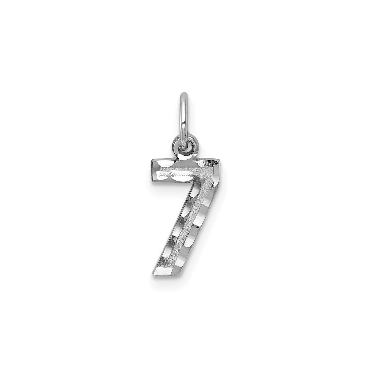 14k White Gold Number 7 Pendant Charm with Polished and Textured Finish, Lucky Symbolic Jewelry