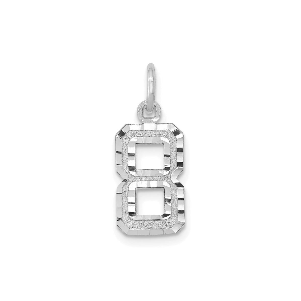 14k White Gold Number Eight Pendant Charm with Diamond-Cut Edges and Satin Finish