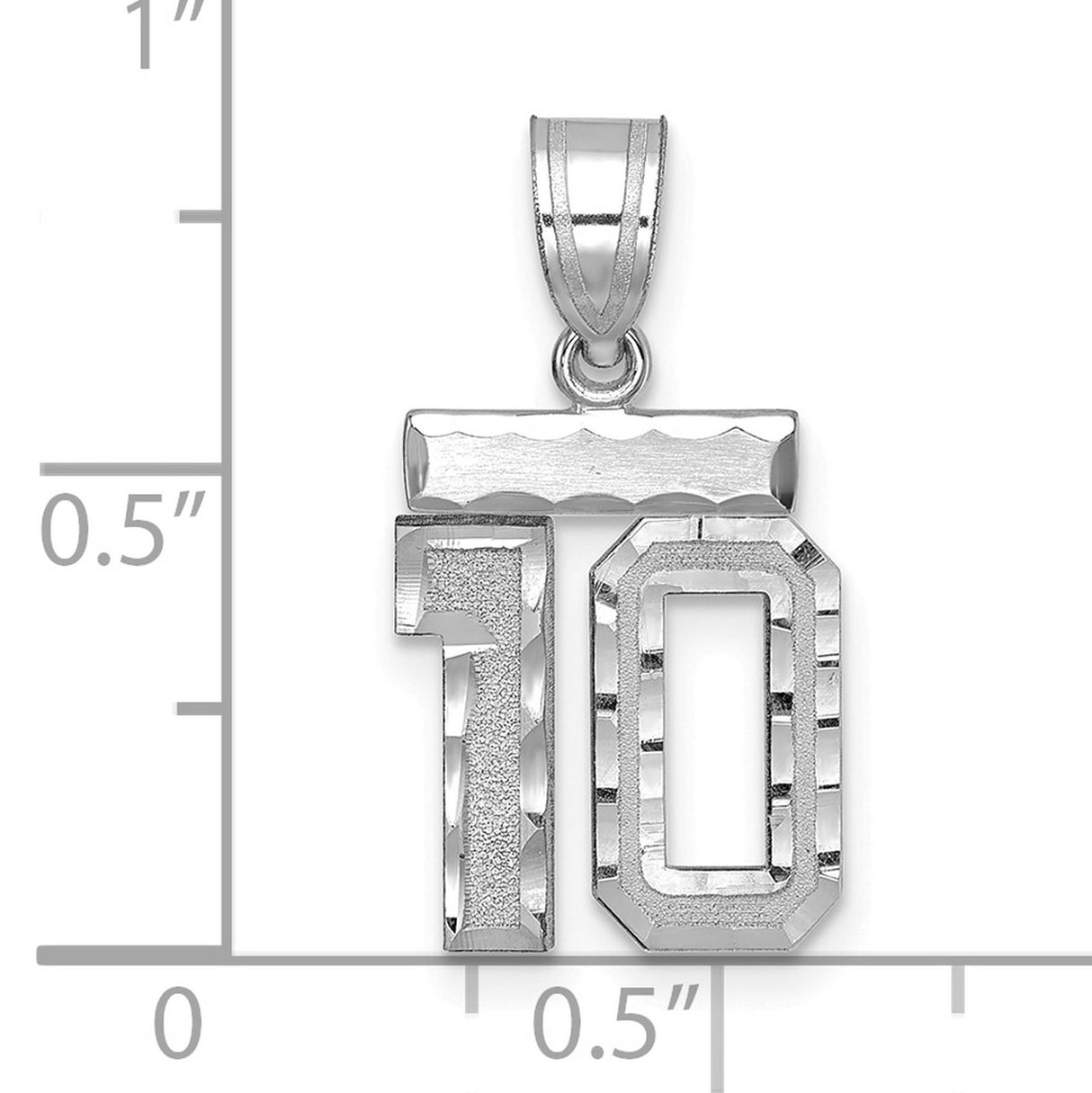 14k White Gold Number 10 Pendant with Textured and Polished Finish, Sports Jersey Charm