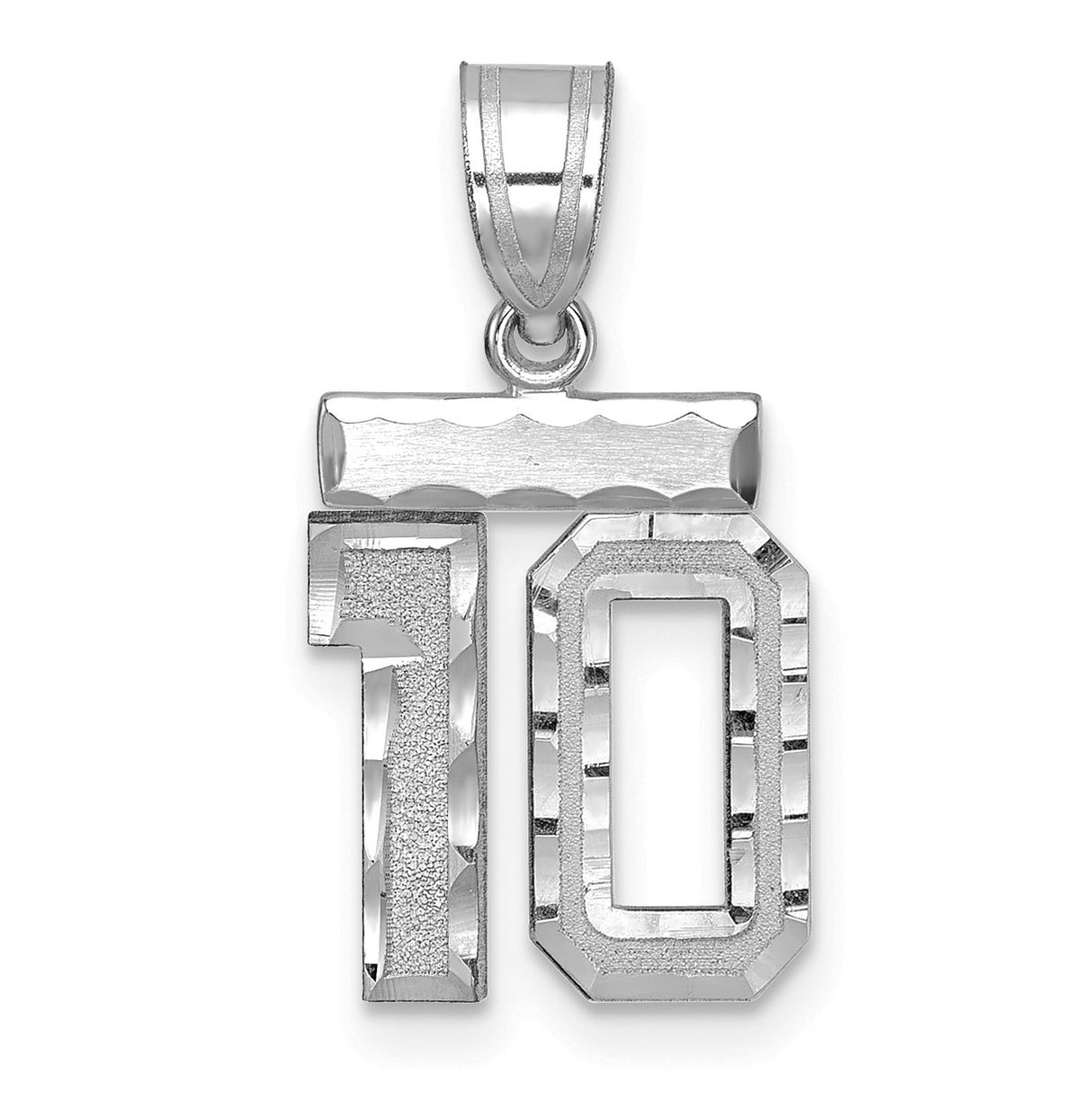 14k White Gold Number 10 Pendant with Textured and Polished Finish, Sports Jersey Charm