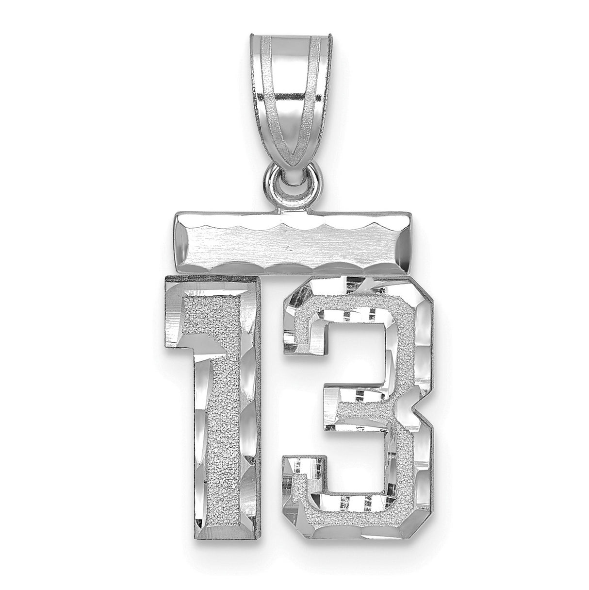 14k White Gold Number 13 Pendant, Bold Textured Rebel Style Jewelry for Men or Unisex Wear