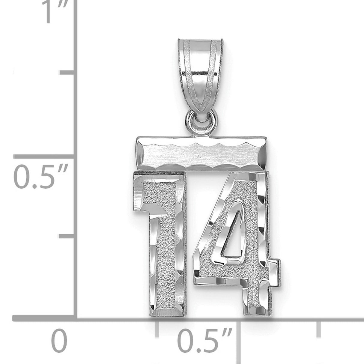 14k White Gold Number 14 Pendant, Textured and Polished Finish, Unisex Sports Charm