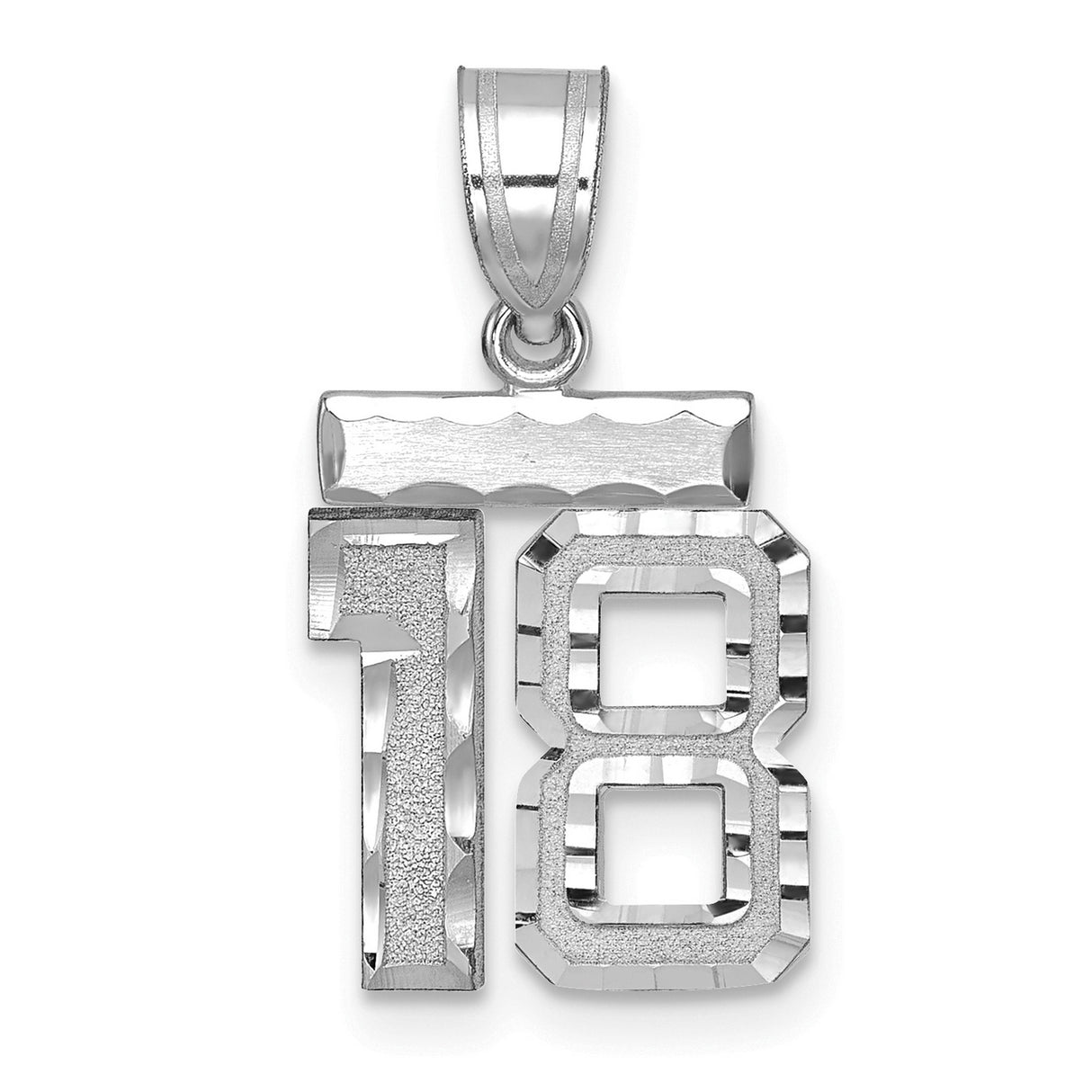 14k White Gold Number 18 Pendant, Textured and Polished Numeric Charm for Men or Women