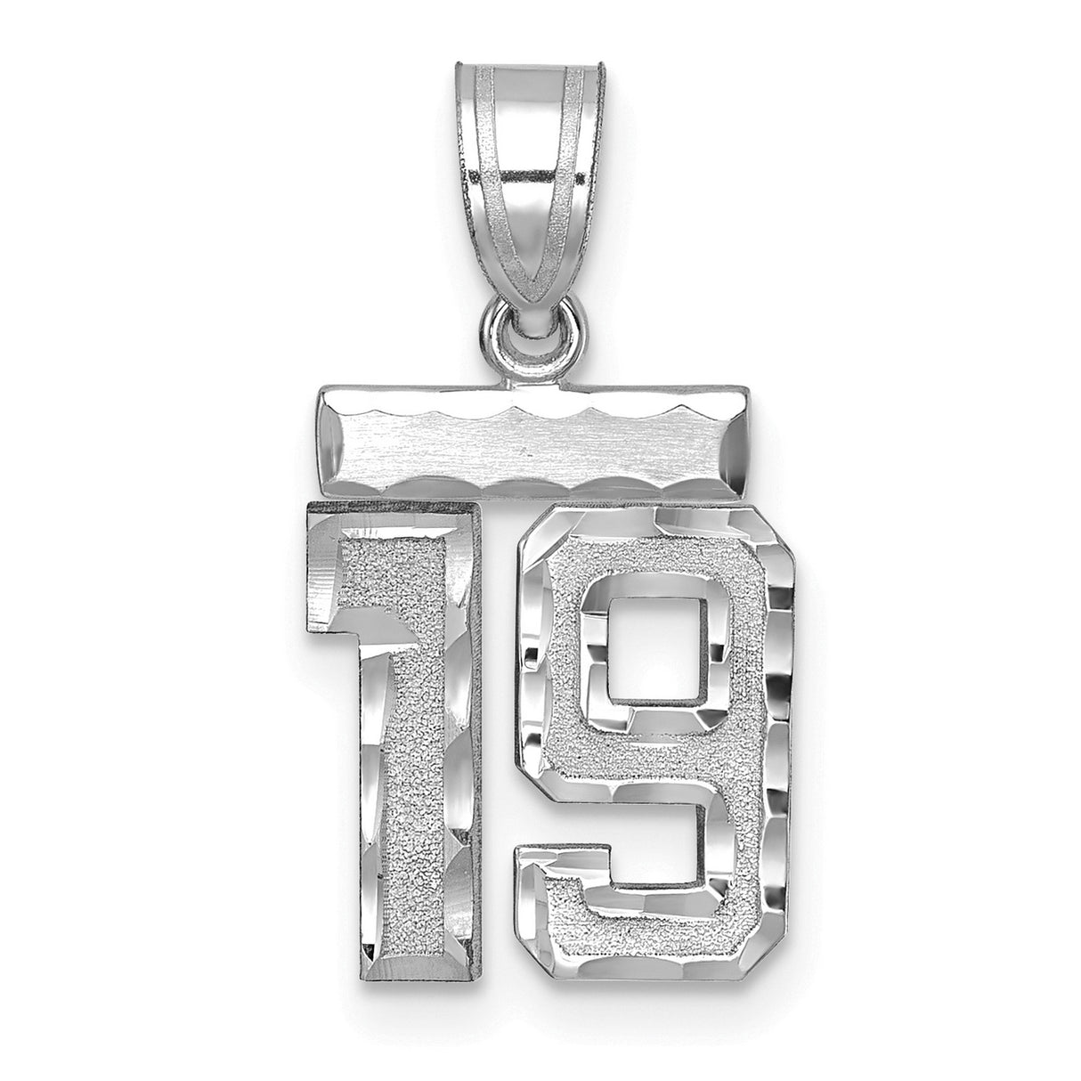 14k White Gold Number 19 Pendant, Textured and Polished Sports Jersey Charm for Men or Unisex