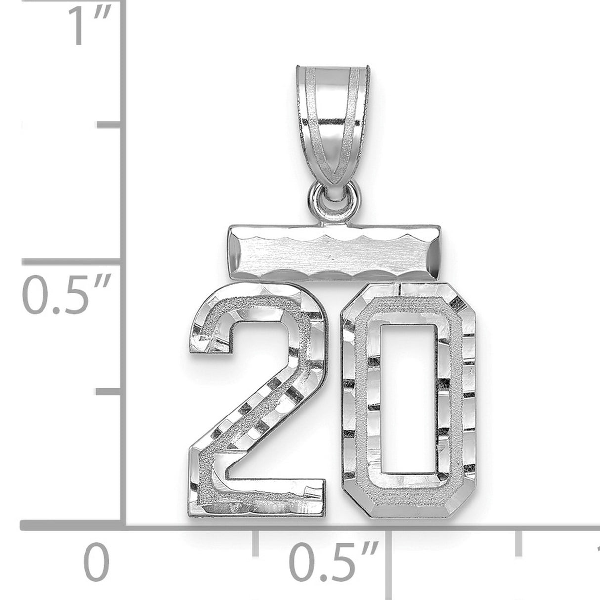 14k White Gold Number 20 Pendant, Polished Textured Milestone Charm for Women or Unisex Wear