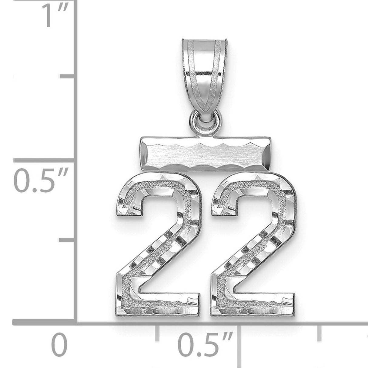 14k White Gold Number 22 Pendant, Polished and Textured Sports Charm