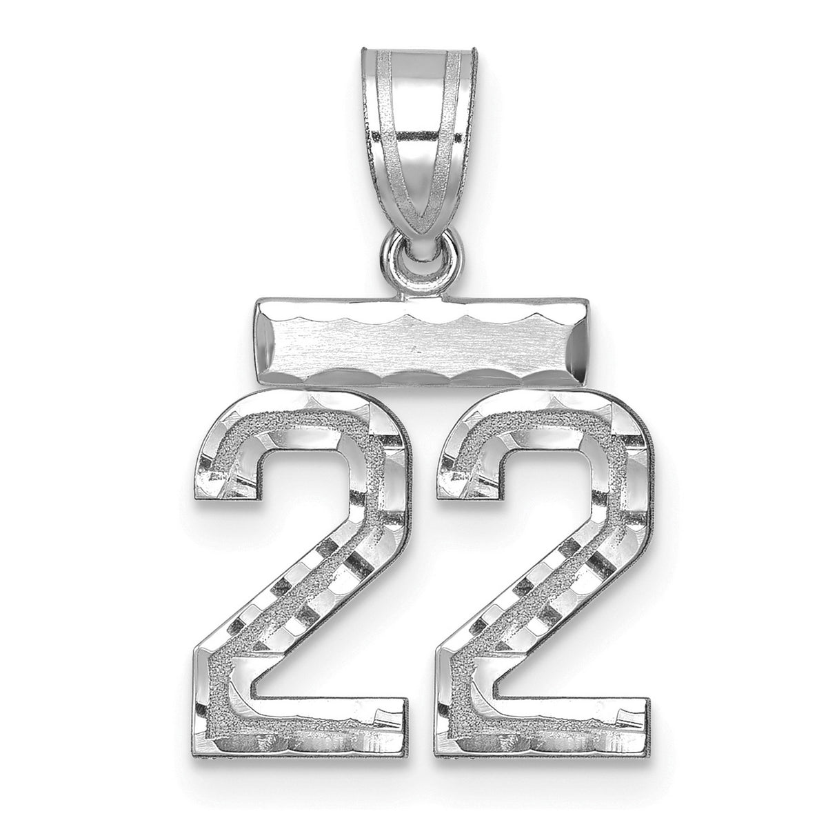 14k White Gold Number 22 Pendant, Polished and Textured Sports Charm