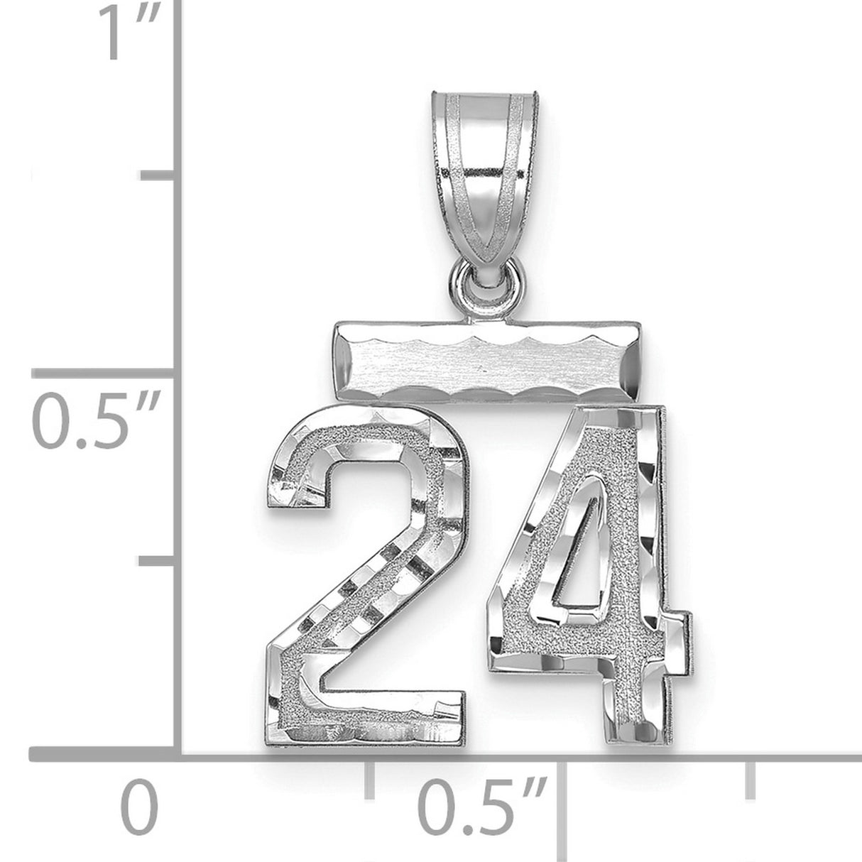 14k White Gold Number 24 Pendant, Polished and Textured Sports Charm for Men or Unisex