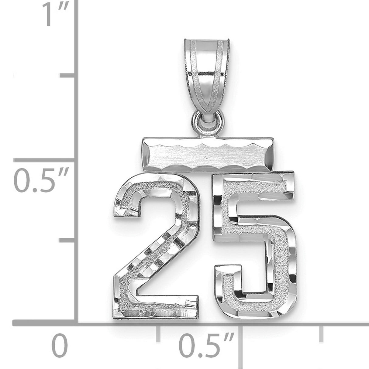 14k White Gold Number 25 Pendant, Textured and Polished Milestone Charm for Women or Unisex Wear