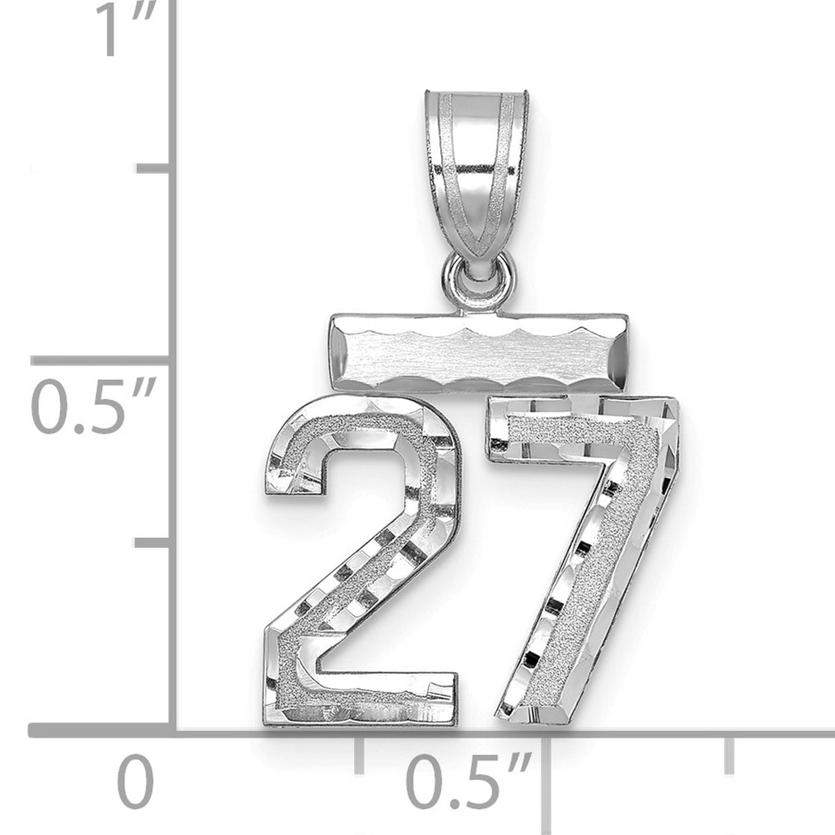 14k White Gold Number 27 Pendant, Polished Textured Athletic Charm, Unisex Keepsake Jewelry