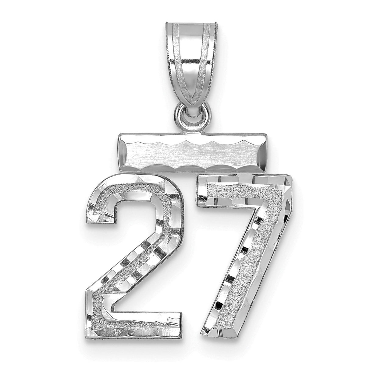 14k White Gold Number 27 Pendant, Polished Textured Athletic Charm, Unisex Keepsake Jewelry