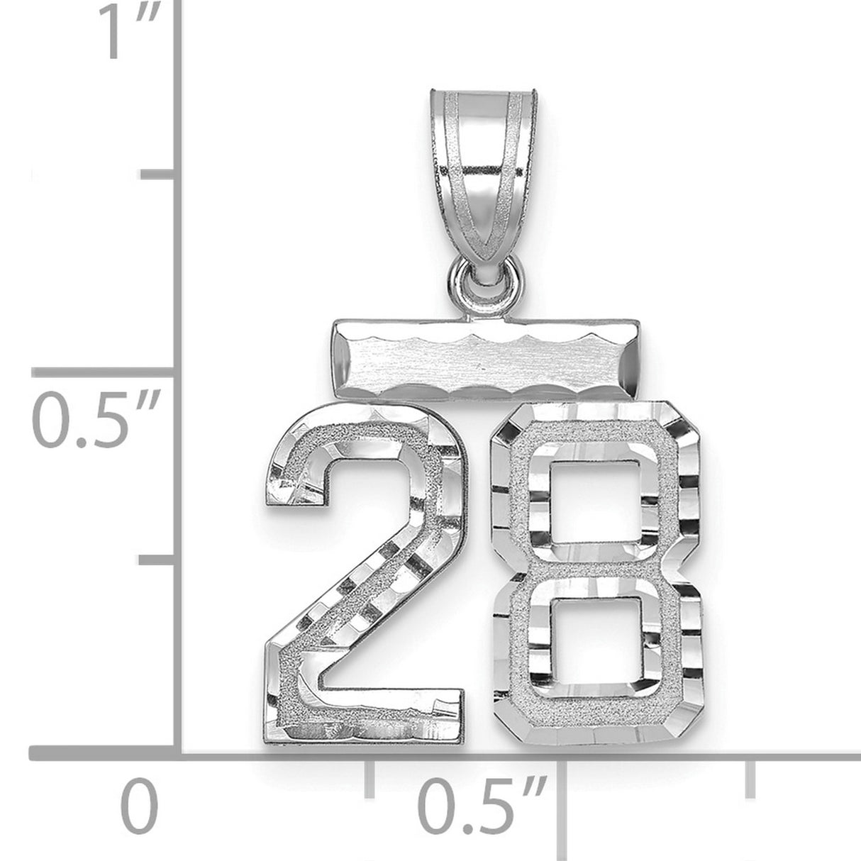 14k White Gold Number 28 Pendant, High Polish Textured Jersey Charm, Unisex Sports Jewelry