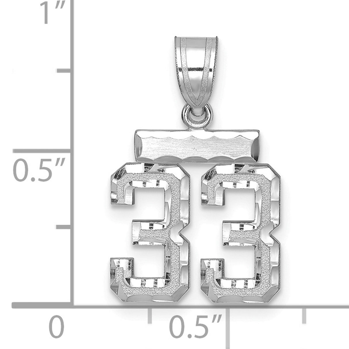 14k White Gold Number 33 Pendant, High Polish and Textured Sports Charm for Men and Unisex Wear